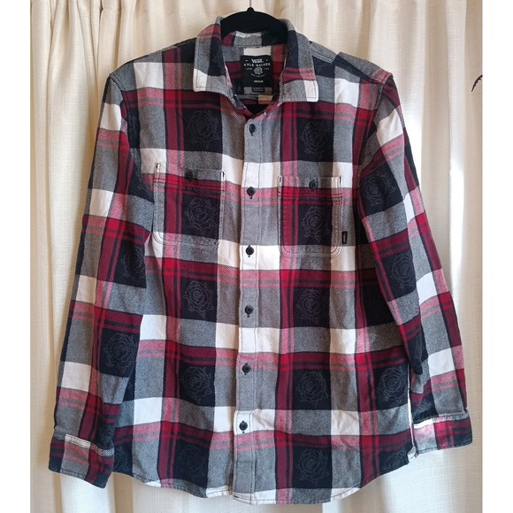 Vans Kyle Walker‎ Men's Red/Black Roses Flannel Shirt Long Sleeve Size M - Picture 1 of 7